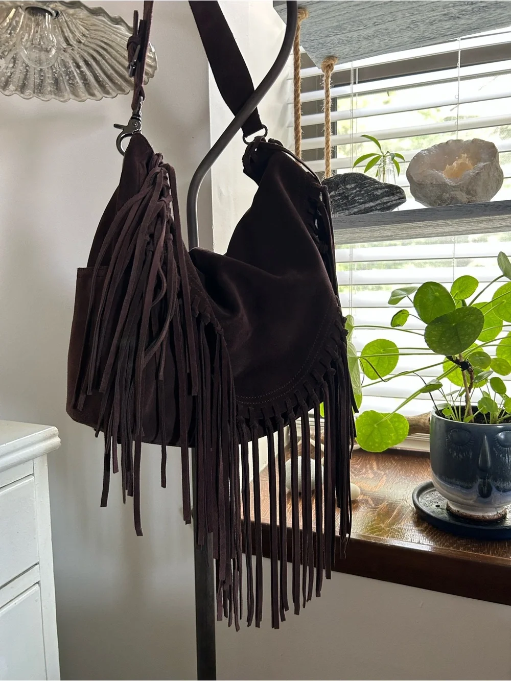 Sorial Dark Brown Suede Fringe Hobo Bag